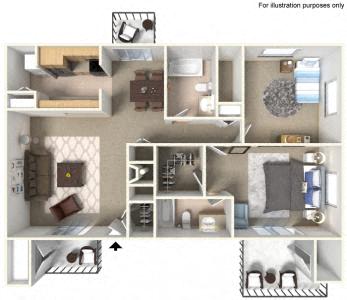 Floor plan for 2 beds, 2 baths, 1174 sqft